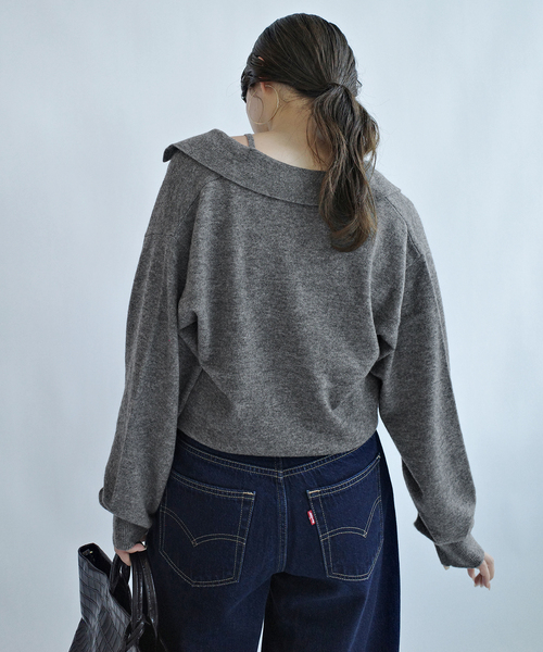 crinkle crinkle crinkle(クリンクルクリンクルクリンクル)の「crinkle crinkle crinkle slow off knit top CC-5038(ニット/セーター・レディース・レッド/ライトグレー・FREE)」の9枚目の写真