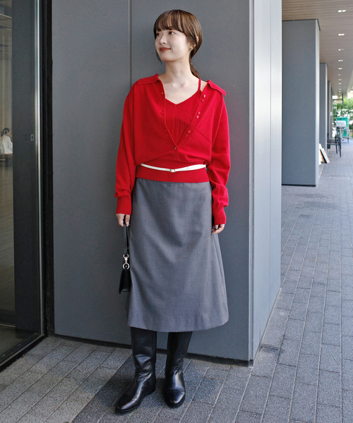 crinkle crinkle crinkle(クリンクルクリンクルクリンクル)の「crinkle crinkle crinkle slow off knit top CC-5038(ニット/セーター・レディース・レッド/ライトグレー・FREE)」の10枚目の写真
