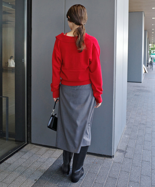 crinkle crinkle crinkle(クリンクルクリンクルクリンクル)の「crinkle crinkle crinkle slow off knit top CC-5038(ニット/セーター・レディース・レッド/ライトグレー・FREE)」の12枚目の写真