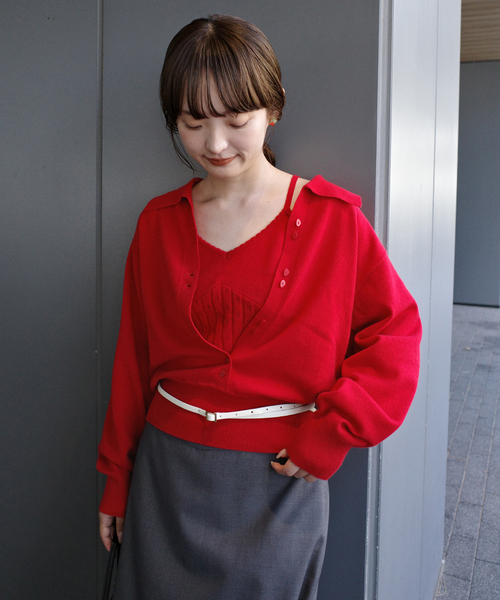 crinkle crinkle crinkle(クリンクルクリンクルクリンクル)の「crinkle crinkle crinkle slow off knit top CC-5038(ニット/セーター・レディース・レッド/ライトグレー・FREE)」の13枚目の写真