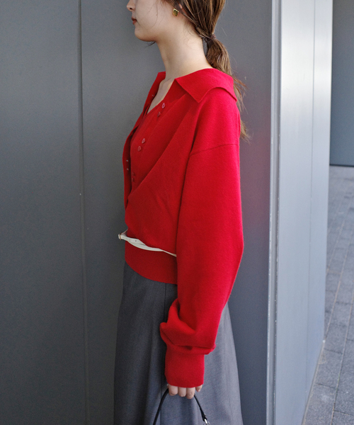 crinkle crinkle crinkle(クリンクルクリンクルクリンクル)の「crinkle crinkle crinkle slow off knit top CC-5038(ニット/セーター・レディース・レッド/ライトグレー・FREE)」の14枚目の写真