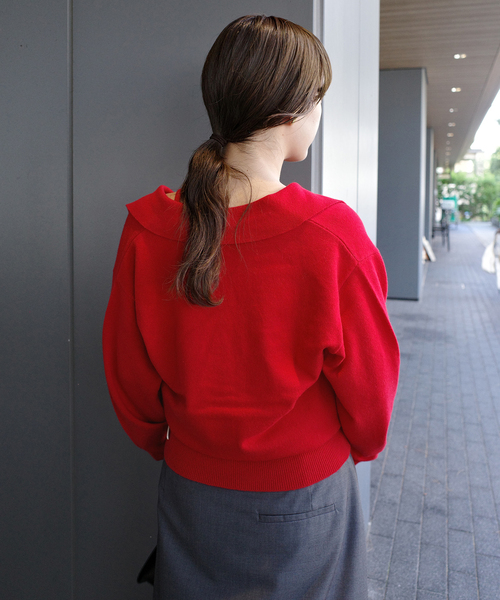 crinkle crinkle crinkle(クリンクルクリンクルクリンクル)の「crinkle crinkle crinkle slow off knit top CC-5038(ニット/セーター・レディース・レッド/ライトグレー・FREE)」の15枚目の写真