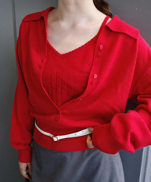 crinkle crinkle crinkle(クリンクルクリンクルクリンクル)の「crinkle crinkle crinkle slow off knit top CC-5038(ニット/セーター・レディース・レッド/ライトグレー・FREE)」の16枚目の写真