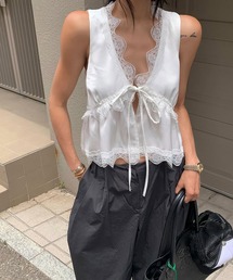 レーストリムノースリーブボレロベスト