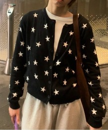 星柄クルーネックニットカーディガン