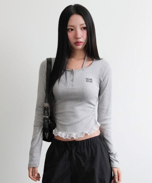 muahmuah（ムーアムーア）の「レース配色 ホルターネックTシャツ [グレー]（Tシャツ/カットソー・レディース・その他・FREE）」の9枚目の写真
