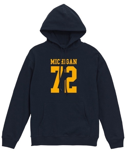 Ol' Basics(オールベーシックス)の「Ol' Basics(オール・ベーシックス) プルパーカー スウェット MICHIGAN ロゴ ナンバリング プリント 裏毛 トップス レディース ユニセックス(パーカー・レディース・ブルー/ネイビー/ブラック/バーガンディー・S)」の2枚目の写真