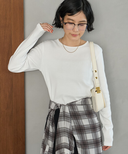 FREAK'S STORE(フリークスストア)の「<温度調節機能>INKEEP クルーネックトップス/インキープ ロンT(Tシャツ/カットソー・レディース・ブラック/ストライプ/オフホワイト・フリ-)」の1枚目の写真