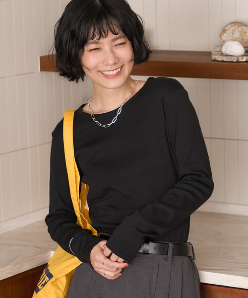 FREAK'S STORE(フリークスストア)の「<温度調節機能>INKEEP クルーネックトップス/インキープ ロンT(Tシャツ/カットソー・レディース・ブラック/ストライプ/オフホワイト・フリ-)」の2枚目の写真