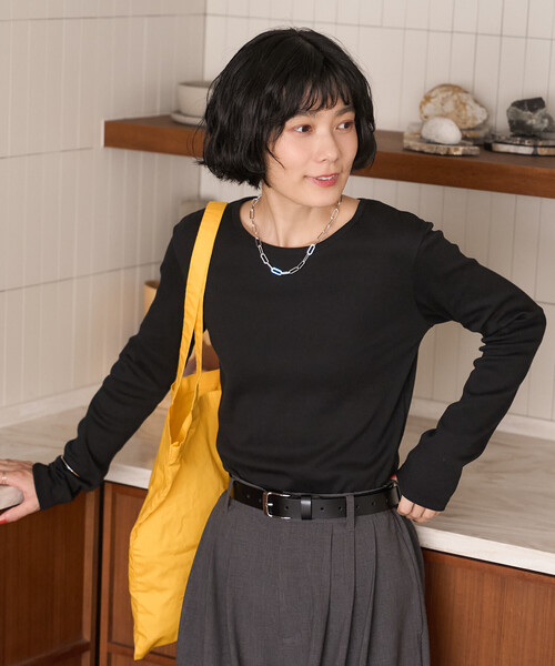 FREAK'S STORE(フリークスストア)の「<温度調節機能>INKEEP クルーネックトップス/インキープ ロンT(Tシャツ/カットソー・レディース・ブラック/ストライプ/オフホワイト・フリ-)」の11枚目の写真