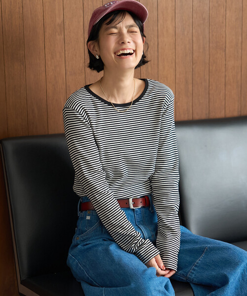 FREAK'S STORE(フリークスストア)の「<温度調節機能>INKEEP クルーネックトップス/インキープ ロンT(Tシャツ/カットソー・レディース・ブラック/ストライプ/オフホワイト・フリ-)」の14枚目の写真