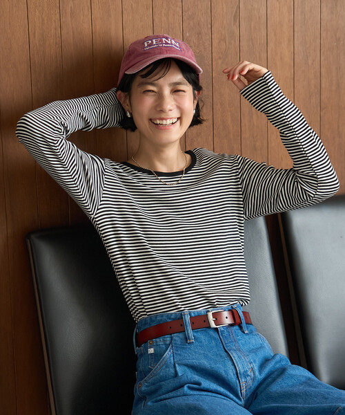 FREAK'S STORE(フリークスストア)の「<温度調節機能>INKEEP クルーネックトップス/インキープ ロンT(Tシャツ/カットソー・レディース・ブラック/ストライプ/オフホワイト・フリ-)」の15枚目の写真