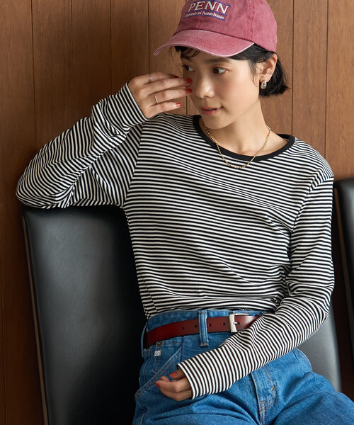 FREAK'S STORE(フリークスストア)の「<温度調節機能>INKEEP クルーネックトップス/インキープ ロンT(Tシャツ/カットソー・レディース・ブラック/ストライプ/オフホワイト・フリ-)」の19枚目の写真