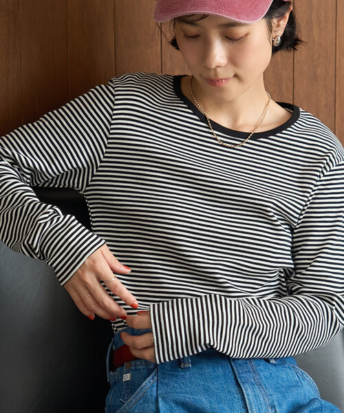 FREAK'S STORE(フリークスストア)の「<温度調節機能>INKEEP クルーネックトップス/インキープ ロンT(Tシャツ/カットソー・レディース・ブラック/ストライプ/オフホワイト・フリ-)」の20枚目の写真