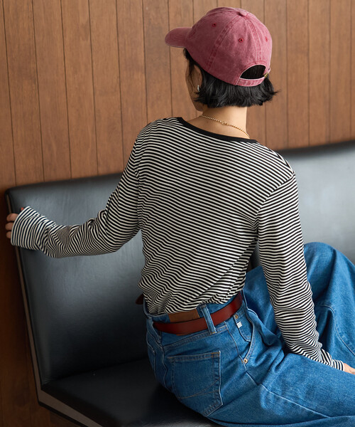 FREAK'S STORE(フリークスストア)の「<温度調節機能>INKEEP クルーネックトップス/インキープ ロンT(Tシャツ/カットソー・レディース・ブラック/ストライプ/オフホワイト・フリ-)」の21枚目の写真