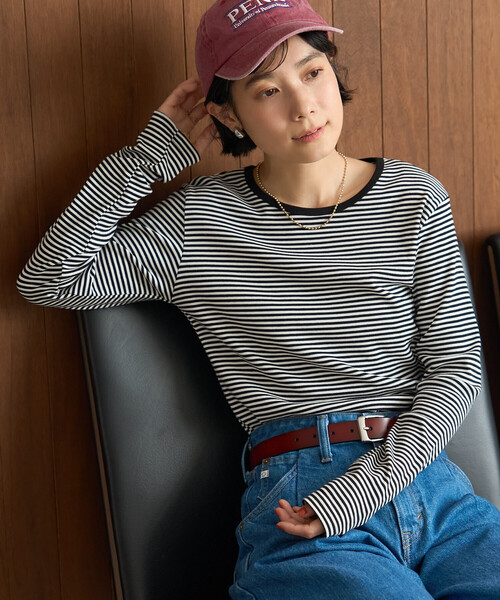 FREAK'S STORE(フリークスストア)の「<温度調節機能>INKEEP クルーネックトップス/インキープ ロンT(Tシャツ/カットソー・レディース・ブラック/ストライプ/オフホワイト・フリ-)」の22枚目の写真