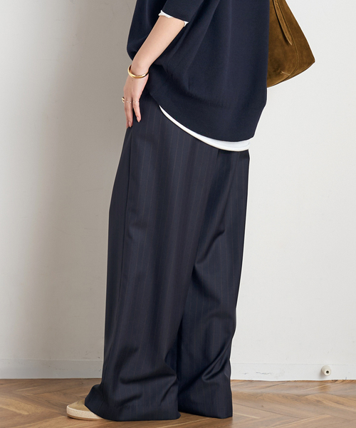 EVERYDAY I LIKE.（エヴリディアイライク）の「*イージーワイドスラックス(ストライプ)（スラックス・レディース・ネイビー・34/38/36）」の2枚目の写真