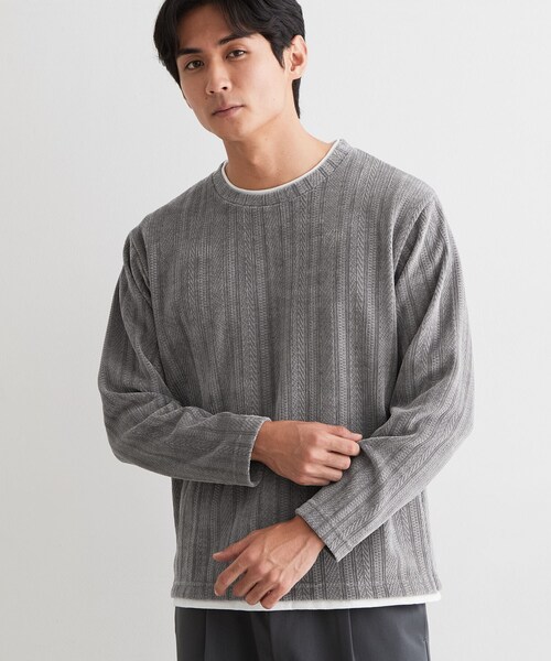 THE SHOP TK (ザ ショップ ティーケー )の「【洗濯機OK】レイヤードモールニットTシャツ(Tシャツ/カットソー・メンズ・グレー/ネイビー/モスグリーン/オフホワイト・02/04/03)」の2枚目の写真