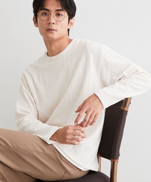 THE SHOP TK (ザ ショップ ティーケー )の「【洗濯機OK】レイヤードモールニットTシャツ(Tシャツ/カットソー・メンズ・グレー/ネイビー/モスグリーン/オフホワイト・02/04/03)」の1枚目の写真