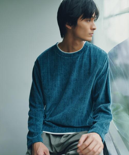 THE SHOP TK (ザ ショップ ティーケー )の「【洗濯機OK】レイヤードモールニットTシャツ(Tシャツ/カットソー・メンズ・グレー/ネイビー/モスグリーン/オフホワイト・02/04/03)」の3枚目の写真