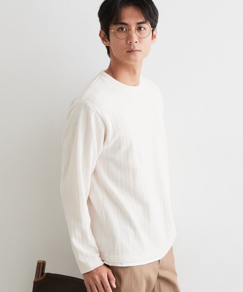 THE SHOP TK (ザ ショップ ティーケー )の「【洗濯機OK】レイヤードモールニットTシャツ(Tシャツ/カットソー・メンズ・グレー/ネイビー/モスグリーン/オフホワイト・02/04/03)」の13枚目の写真