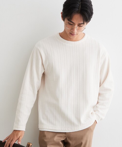 THE SHOP TK (ザ ショップ ティーケー )の「【洗濯機OK】レイヤードモールニットTシャツ(Tシャツ/カットソー・メンズ・グレー/ネイビー/モスグリーン/オフホワイト・02/04/03)」の14枚目の写真
