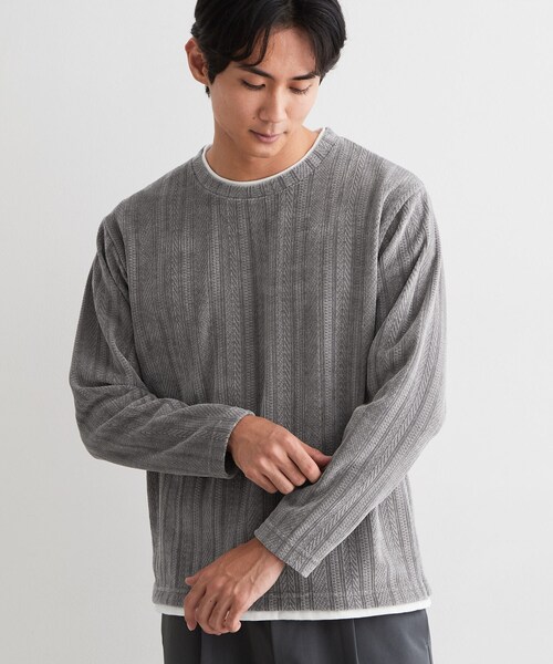 THE SHOP TK (ザ ショップ ティーケー )の「【洗濯機OK】レイヤードモールニットTシャツ(Tシャツ/カットソー・メンズ・グレー/ネイビー/モスグリーン/オフホワイト・02/04/03)」の17枚目の写真