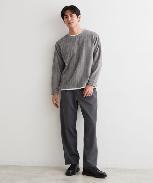 THE SHOP TK (ザ ショップ ティーケー )の「【洗濯機OK】レイヤードモールニットTシャツ(Tシャツ/カットソー・メンズ・グレー/ネイビー/モスグリーン/オフホワイト・02/04/03)」の19枚目の写真