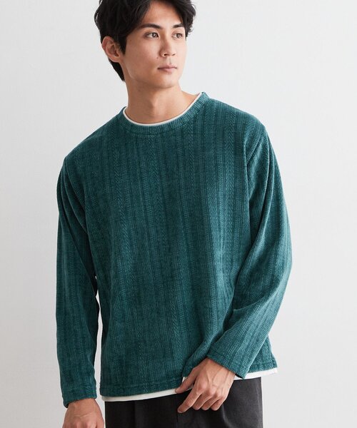 THE SHOP TK (ザ ショップ ティーケー )の「【洗濯機OK】レイヤードモールニットTシャツ(Tシャツ/カットソー・メンズ・グレー/ネイビー/モスグリーン/オフホワイト・02/04/03)」の21枚目の写真