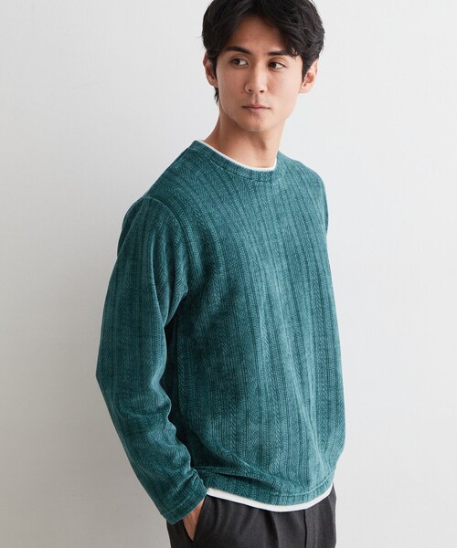 THE SHOP TK (ザ ショップ ティーケー )の「【洗濯機OK】レイヤードモールニットTシャツ(Tシャツ/カットソー・メンズ・グレー/ネイビー/モスグリーン/オフホワイト・02/04/03)」の22枚目の写真