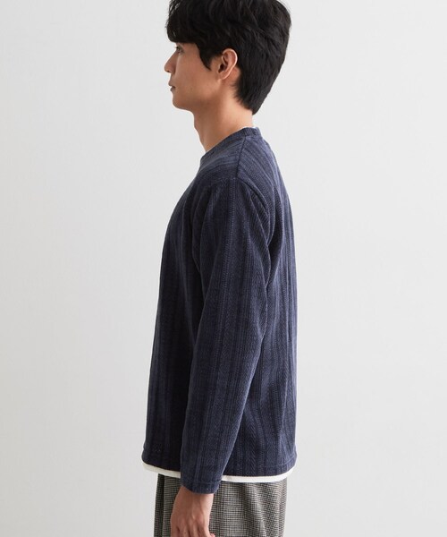 THE SHOP TK (ザ ショップ ティーケー )の「【洗濯機OK】レイヤードモールニットTシャツ(Tシャツ/カットソー・メンズ・グレー/ネイビー/モスグリーン/オフホワイト・02/04/03)」の7枚目の写真