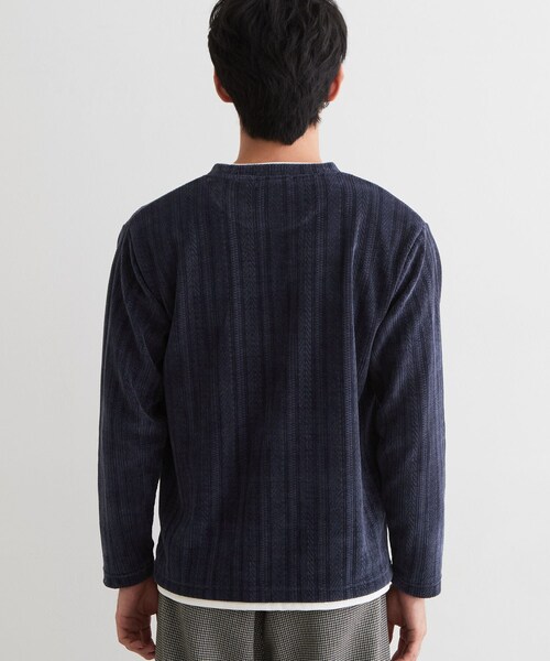 THE SHOP TK (ザ ショップ ティーケー )の「【洗濯機OK】レイヤードモールニットTシャツ(Tシャツ/カットソー・メンズ・グレー/ネイビー/モスグリーン/オフホワイト・02/04/03)」の8枚目の写真