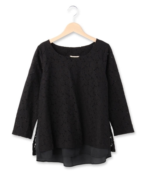 HusHusH（ハッシュアッシュ）の「レースレイヤード風バックシャンブラウス（シャツ/ブラウス・レディース・ブラック/ベージュ/ホワイト・01/02/03）」の2枚目の写真