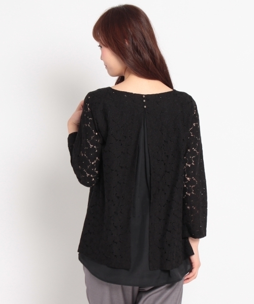 HusHusH（ハッシュアッシュ）の「レースレイヤード風バックシャンブラウス（シャツ/ブラウス・レディース・ブラック/ベージュ/ホワイト・01/02/03）」の5枚目の写真