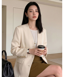 STITCH NO COLLAR JACKET IVORY スティッチノーカラージャケットアイボリー