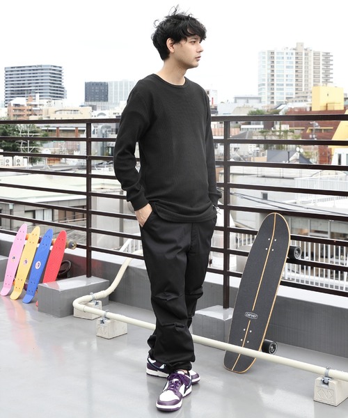 セール】ロング丈長袖ワッフル生地カットソー（Tシャツ