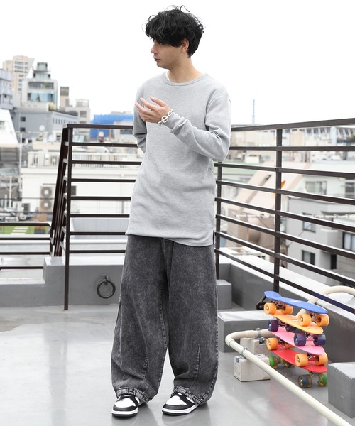 ８(eight)（エイト）の「ロング丈長袖ワッフル生地カットソー（Tシャツ/カットソー・メンズ・ブラック/ホワイト/グレー/ブラック系その他2/ホワイト×ネイビー/ホワイト×ブラック/ホワイト系その他2/ネイビー・LARGE/MEDIUM/X-LARGE/SMALL）」の15枚目の写真