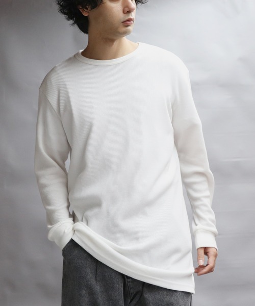 セール】ロング丈長袖ワッフル生地カットソー（Tシャツ/カットソー