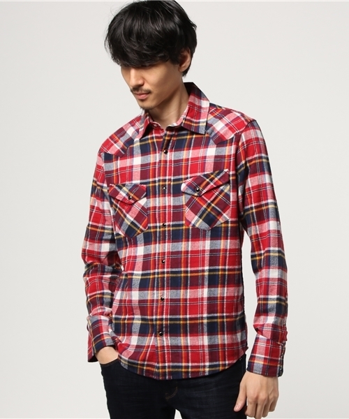 VENCEEXCHANGE（ヴァンスエクスチェンジ）の「BAマドラスチェックシャツ（シャツ/ブラウス・メンズ・レッド/ブルー・MEDIUM/SMALL/LARGE）」の2枚目の写真