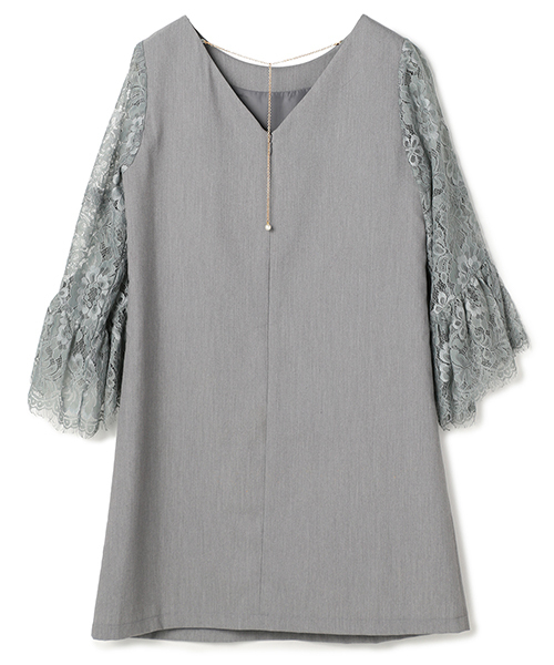 MICOAMERI（ミコアメリ）の「ボリュームレーススリーブバックチェーンワンピ（ワンピース・レディース・ブラック/グレー/ピンク・FREE）」の7枚目の写真