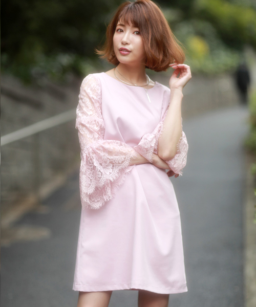 MICOAMERI（ミコアメリ）の「ボリュームレーススリーブバックチェーンワンピ（ワンピース・レディース・ブラック/グレー/ピンク・FREE）」の12枚目の写真