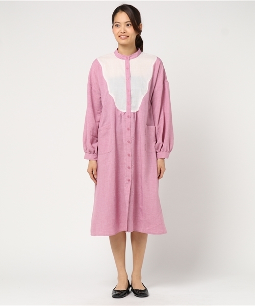 MERLOT（メルロー）の「フロントスカラップレースワンピース5792（シャツワンピース・レディース・ベージュ/ライトブルー/グレー/ピンク・FREE）」の6枚目の写真