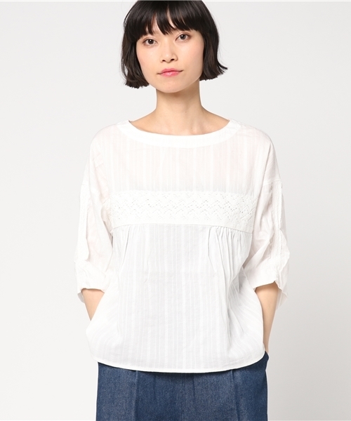 CUBE SUGAR（キューブシュガー）の「カラミ無地５分袖レース付ブラウス（シャツ/ブラウス・レディース・カーキ/イエロー/ホワイト/ブラック・M）」の18枚目の写真