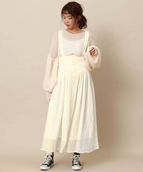 Another Edition（アナザーエディション）の「ガーゼソリッドサスペンダースカート（スカート・レディース・ブラック/オフホワイト・FREE）」の2枚目の写真