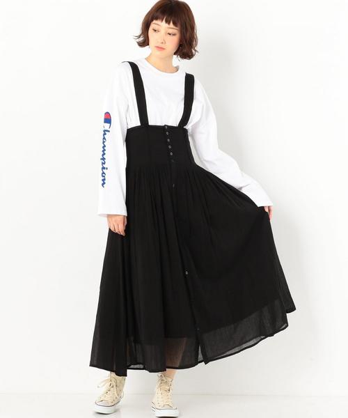 Another Edition（アナザーエディション）の「ガーゼソリッドサスペンダースカート（スカート・レディース・ブラック/オフホワイト・FREE）」の12枚目の写真