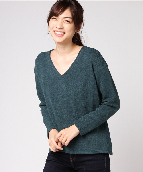 LIPSTAR(リップスター)の「Vネックニットソー(Tシャツ/カットソー・レディース・ブラック/イエロー/グレー/グリーン・M)」の13枚目の写真