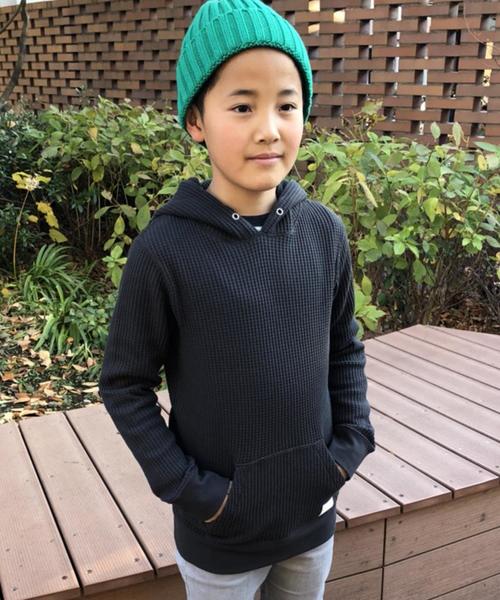 coen(コーエン)の「【coen キッズ / ジュニア】ワッフルパーカー / サーマル(100~150cm)(パーカー・キッズ・グレー/ダークグレー・100/120/150/110/130/140)」の2枚目の写真