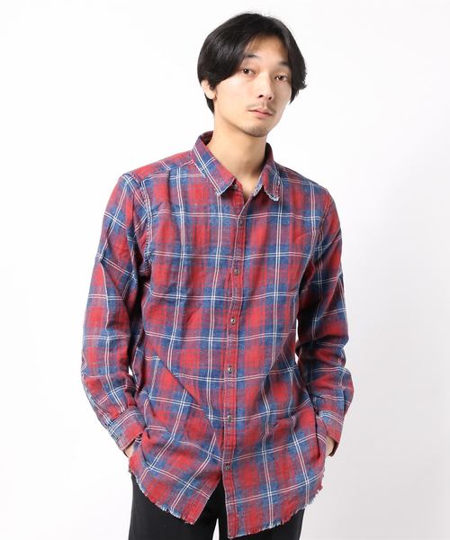 VENCEEXCHANGE(ヴァンスエクスチェンジ)の「インディゴダメージチェックシャツ (シャツ/ブラウス・メンズ・ライトブルー/Red/スカイブルー・LARGE/MEDIUM)」の6枚目の写真
