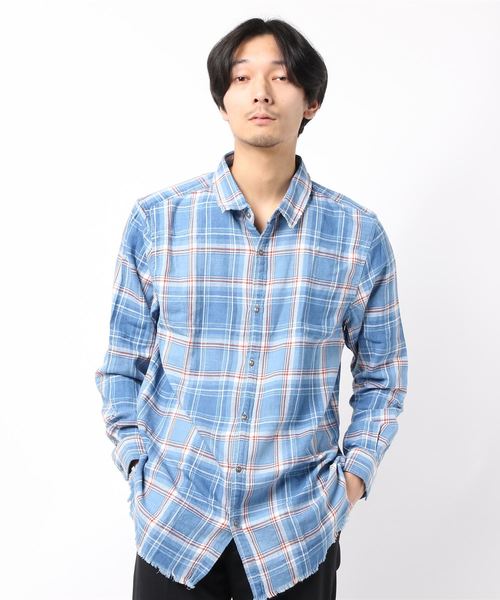 VENCEEXCHANGE(ヴァンスエクスチェンジ)の「インディゴダメージチェックシャツ (シャツ/ブラウス・メンズ・ライトブルー/Red/スカイブルー・LARGE/MEDIUM)」の7枚目の写真