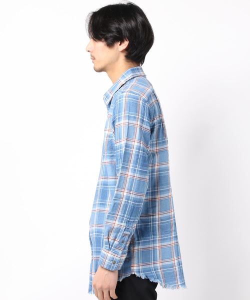 VENCEEXCHANGE(ヴァンスエクスチェンジ)の「インディゴダメージチェックシャツ (シャツ/ブラウス・メンズ・ライトブルー/Red/スカイブルー・LARGE/MEDIUM)」の4枚目の写真